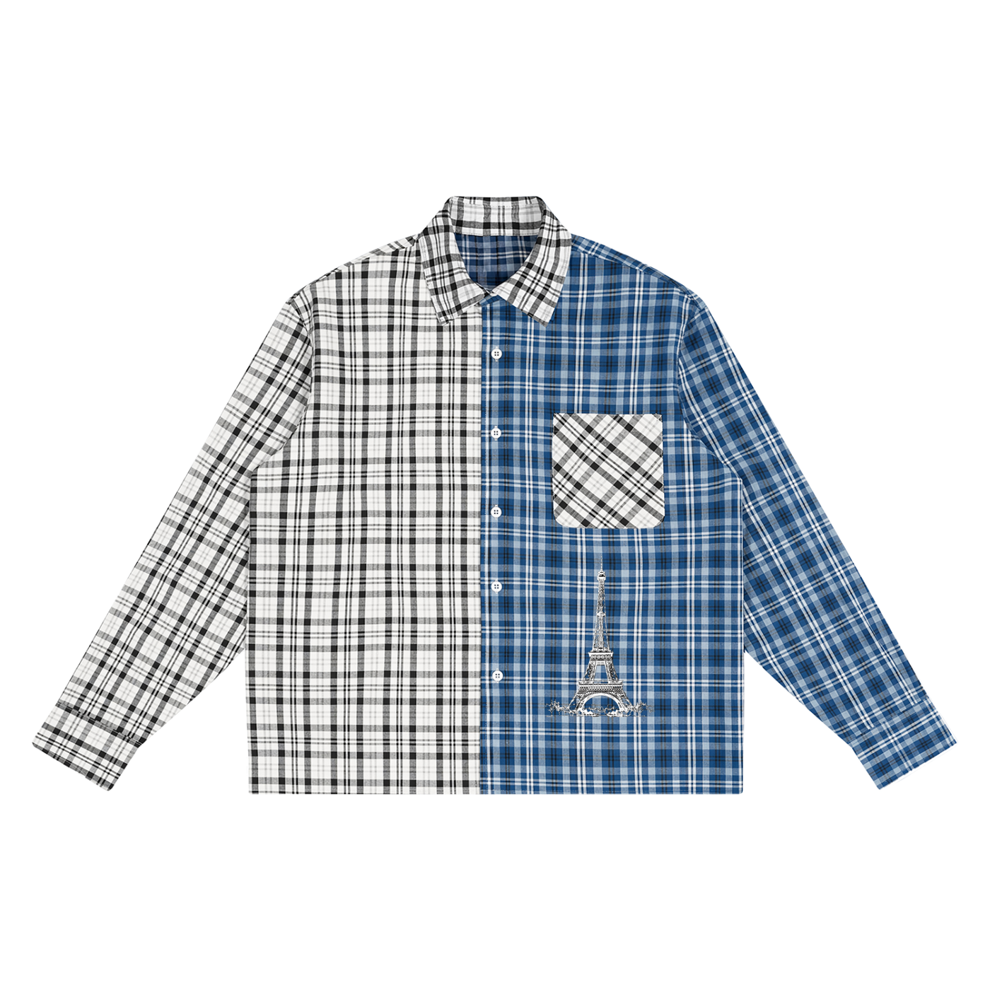 Unisex Oversized Plaid Color Block Shirt